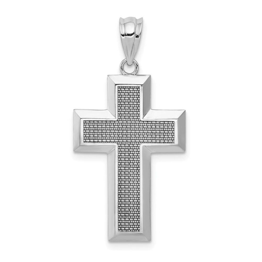 14k White Gold Beveled Edge Cross Pendant, 16 x 32mm
